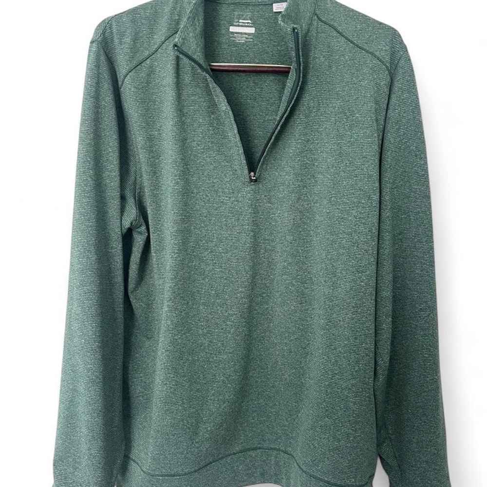 Cutter & Buck Men's Green Quarter-Zip Performance Sweater - Large